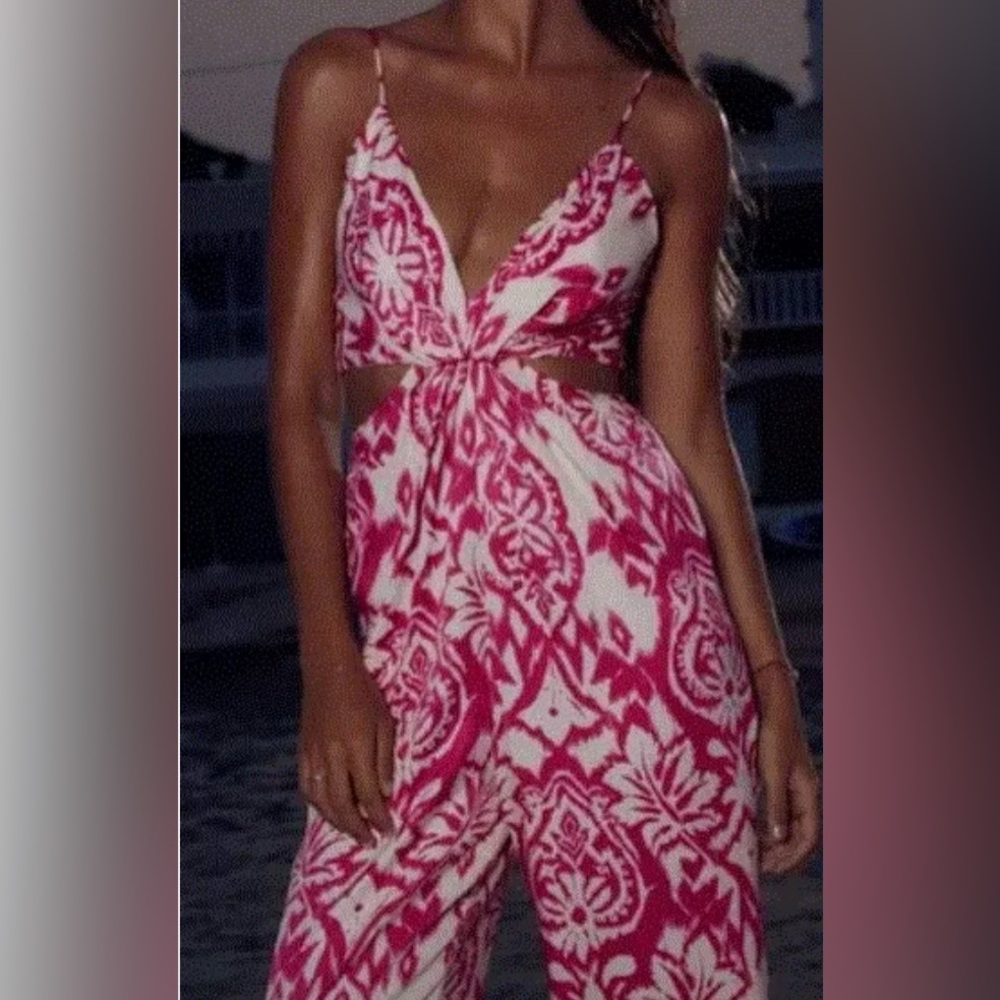 Zara pink and white jumpsuit with cutouts, NWT